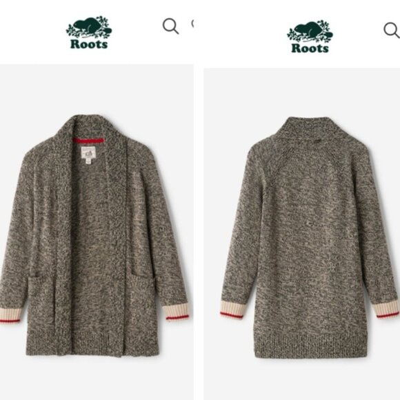 ROOTS Cabin Shawl Cotton Open Cardigan Sweater Knit Pockets Slits Lightweight M - Picture 6 of 15